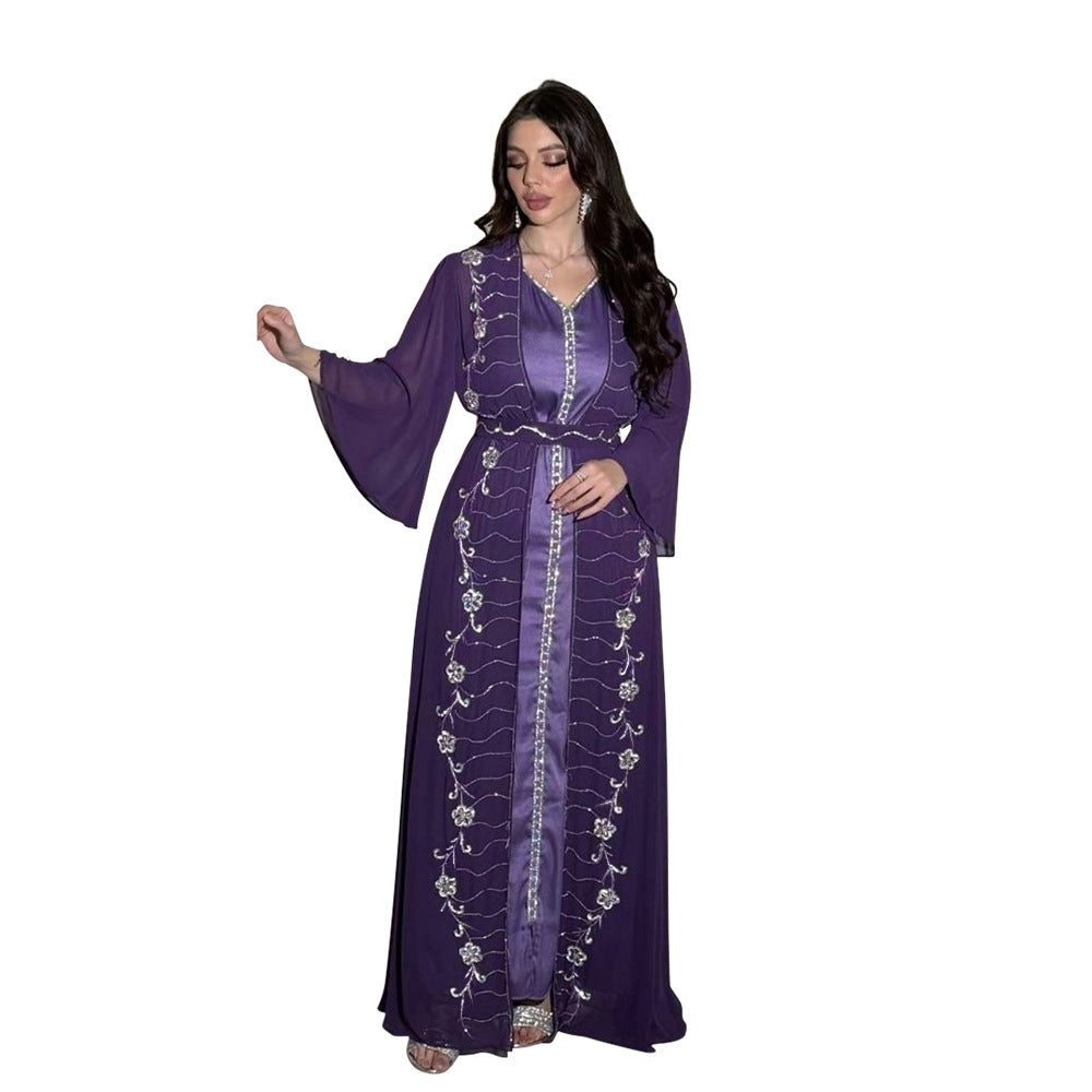 NOURA – Ensemble Robe Longue & Veste Chic en Chiffon ✨