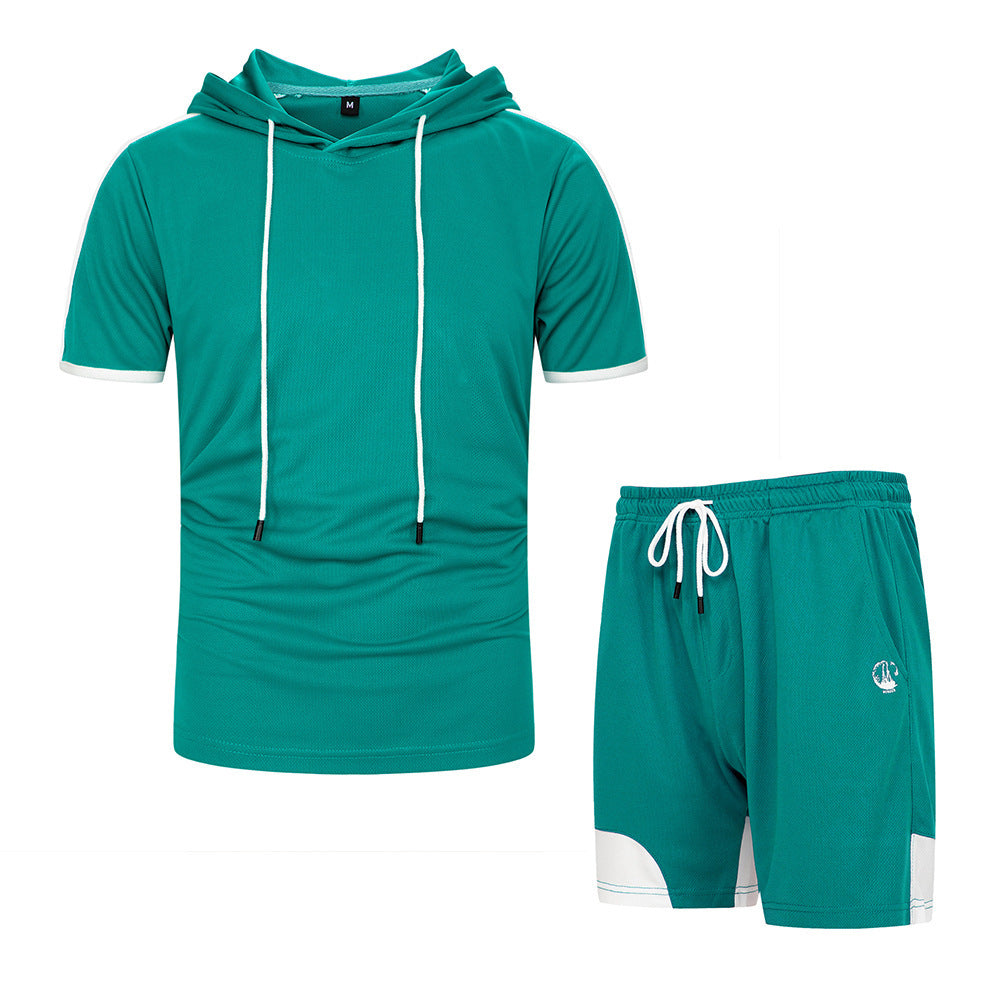 Hooded Color Matching Suit Men's Casual Sports