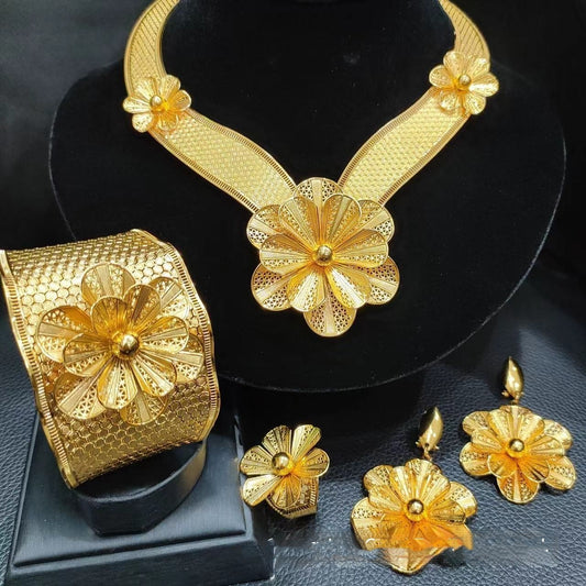 24K Gold Plated Large Flower Hollow Jewelry Suit