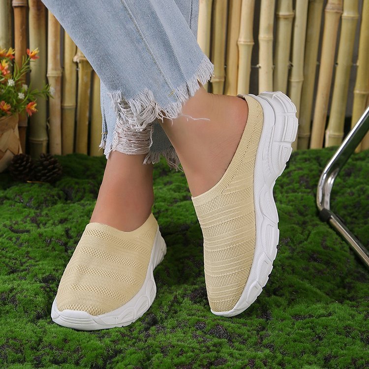 New Mesh Lazy Semi Slipper Casual Wedge Heels