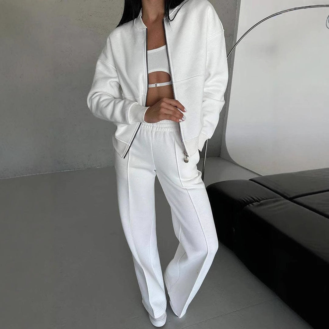 Ensemble de Sport Femme – Veste Zippée et Pantalon Large | Deux Pièces Tendance