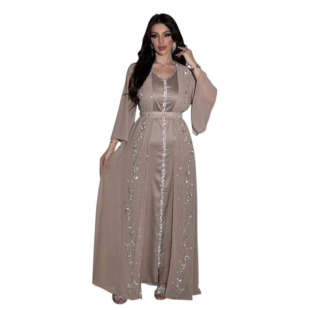 NOURA – Ensemble Robe Longue & Veste Chic en Chiffon ✨