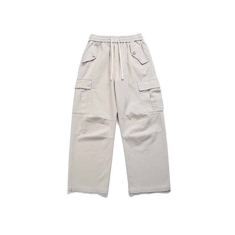 Solid Color Three-dimensional Pocket Decoration Straight-leg Trousers Men