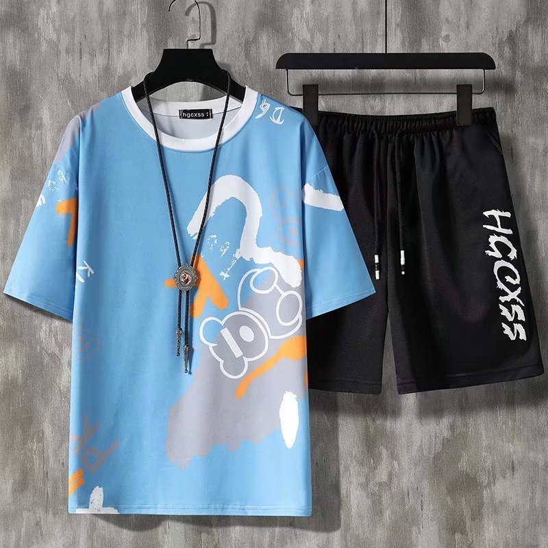 Summer Ice Silk Men's Short Sleeve Shorts Suit