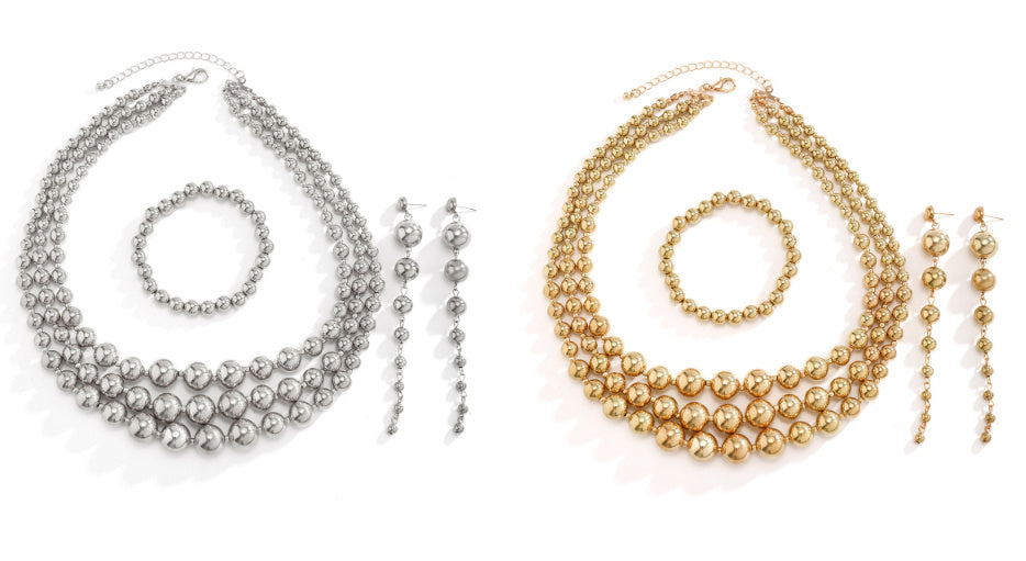 Punk Exaggerated Big Round Bead Trendy Retro CCB Chain Clavicle Necklace