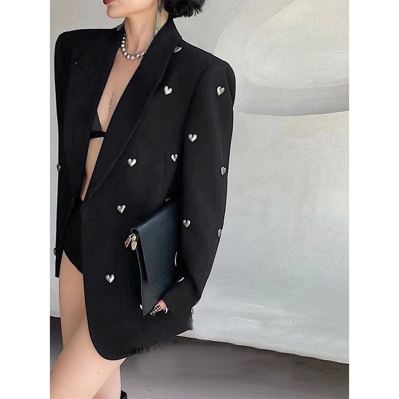 Elegant Three-dimensional Love Beaded, Black Suit