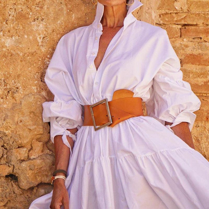 Women's Fashionable Elegant Lapel Long-sleeved Dress