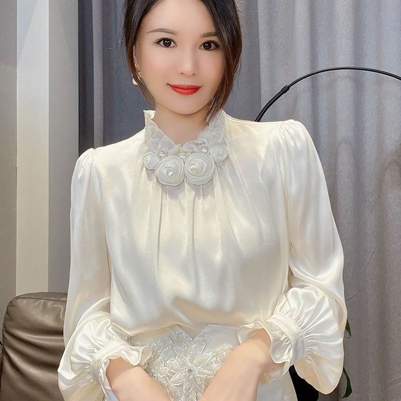 Flower Satin Design Versatile Casual Shirt