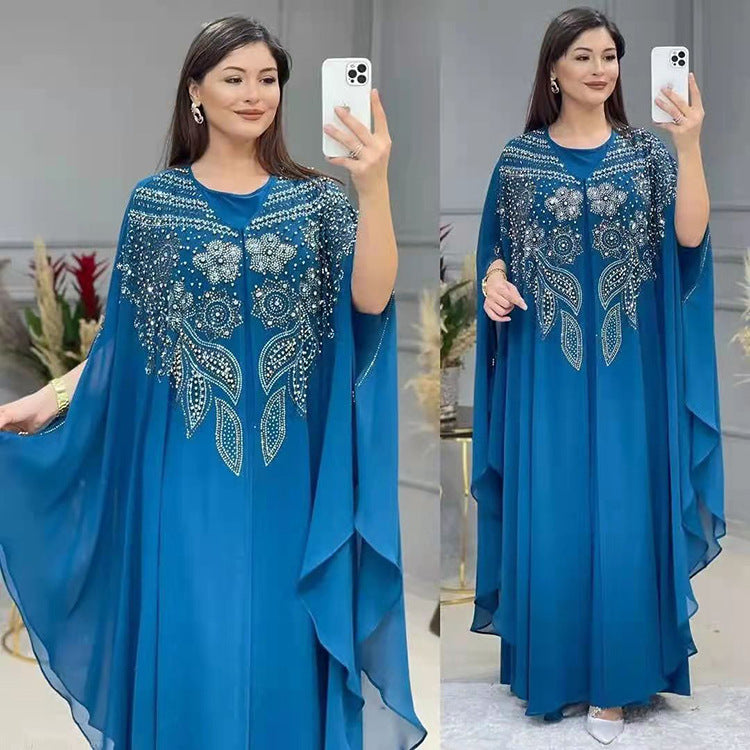 🌺 Nouriya – Robe Longue Fleurie à Strass & Dentelle 💎🌸