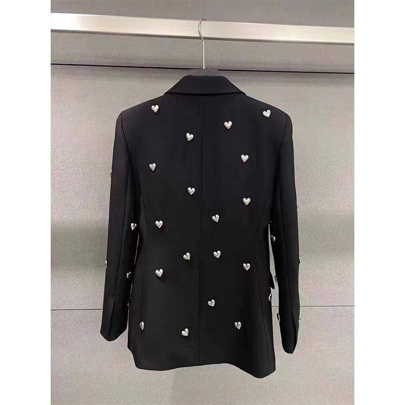 Elegant Three-dimensional Love Beaded, Black Suit