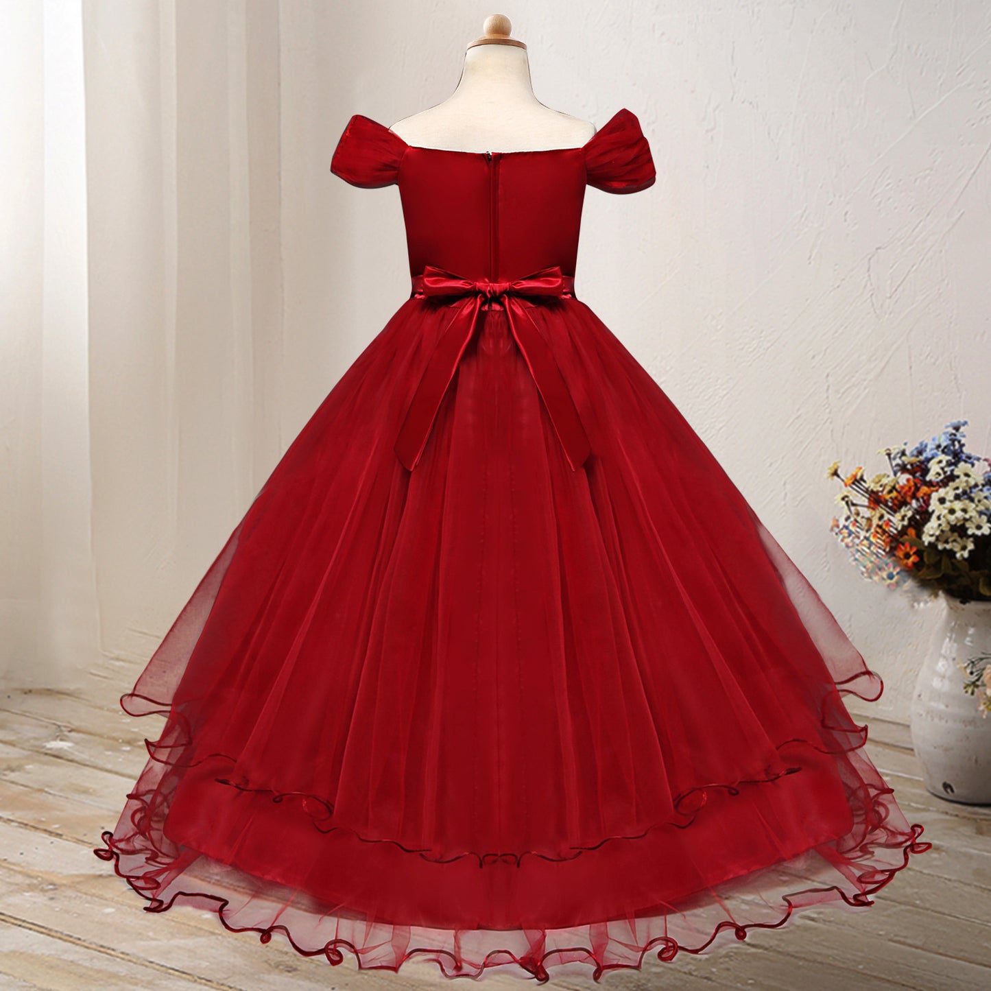 👑 Robe Princesse Épaule Dénudée – Fleur Élégance Fille