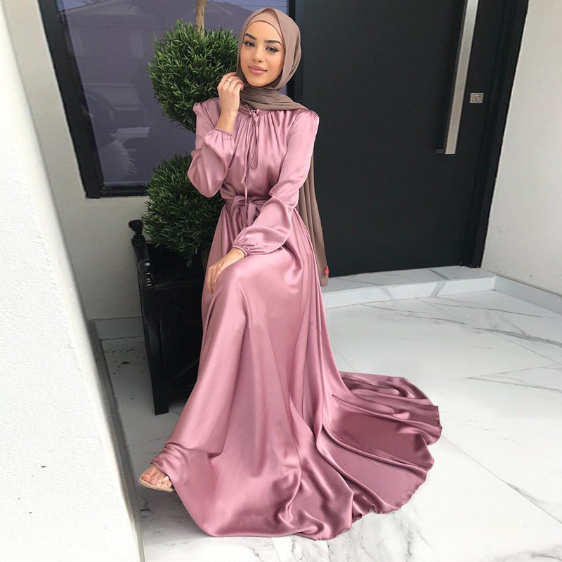 Robe Longue Femme Modeste – Style Moyen-Orient, Coupe Évasée Élégante