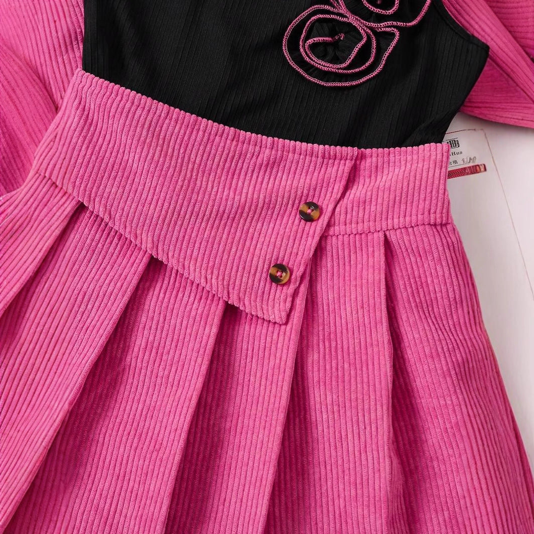 💖Manteau Velours Côtelé, Jupe & Top Bretelle (3 Pièces)