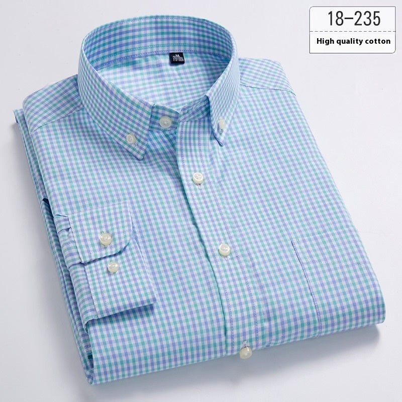 Men's New Autumn Cotton Small Plaid Breathable Casual Long-sleeved Autumn Shirt