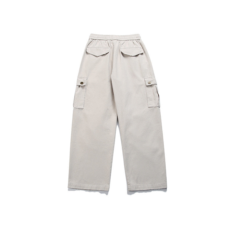 Solid Color Three-dimensional Pocket Decoration Straight-leg Trousers Men