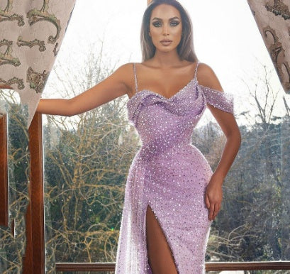 💜 Robe "Neema" — Glamour Violet & Fente Audacieuse