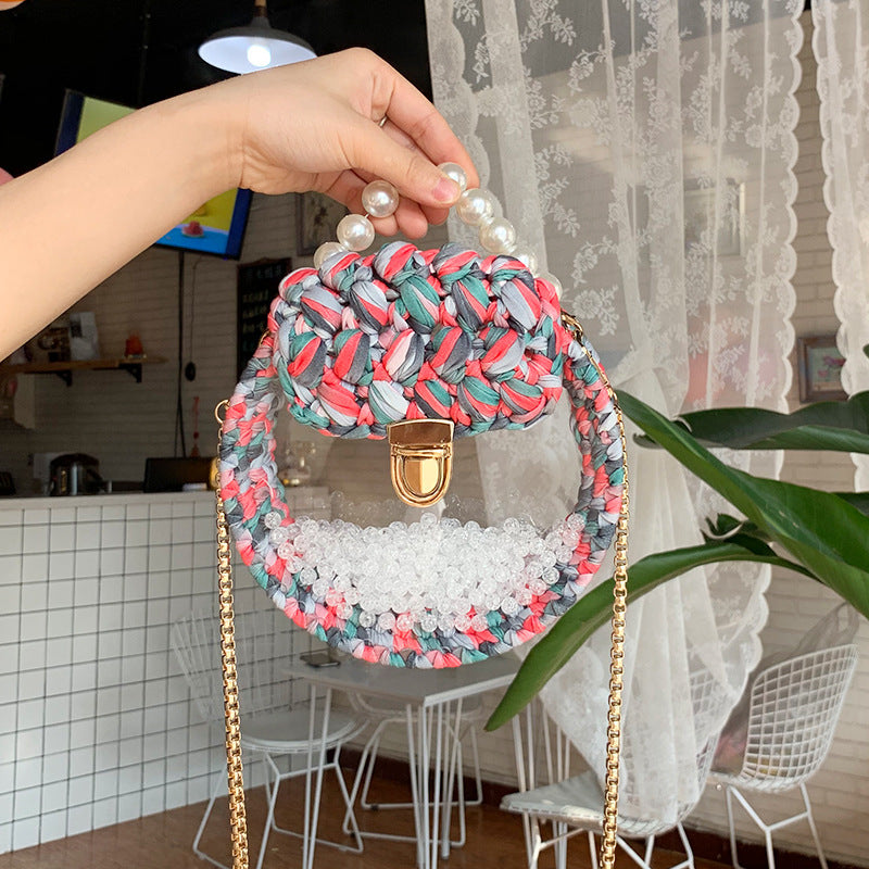 Handheld Pearl Lock Transparent Acrylic Line Diagonal Bag