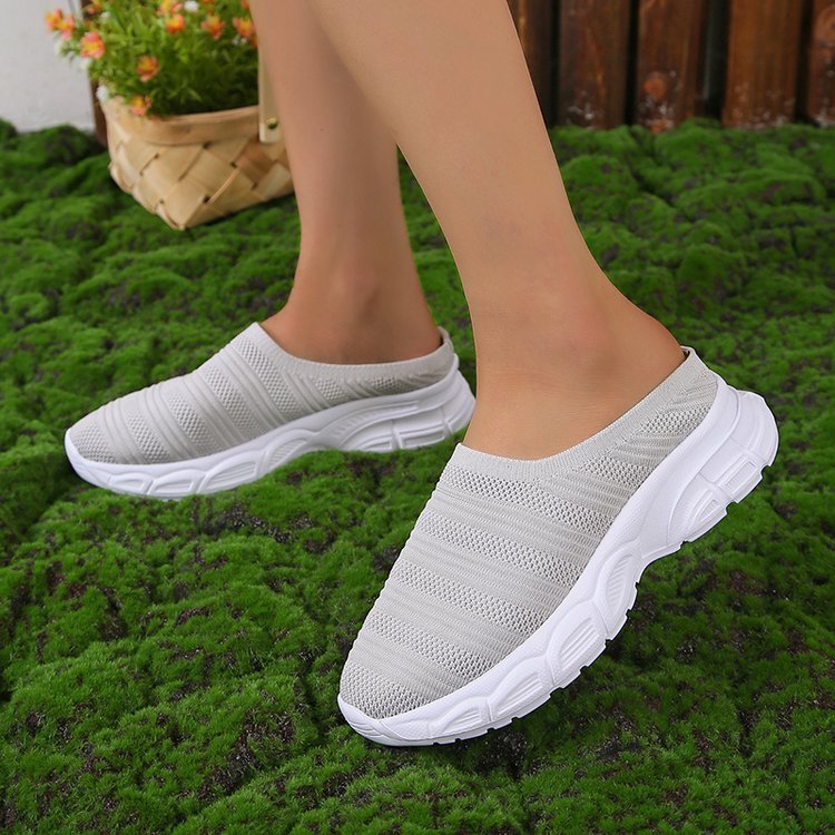 New Mesh Lazy Semi Slipper Casual Wedge Heels