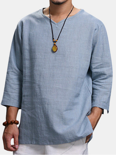 European And American Pullover Cotton And Linen Men's Shirt