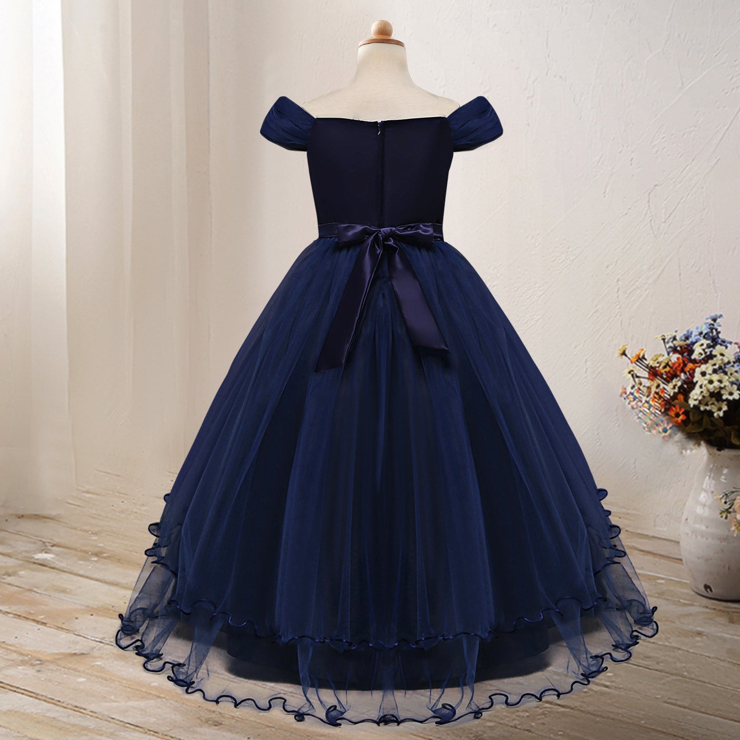 👑 Robe Princesse Épaule Dénudée – Fleur Élégance Fille