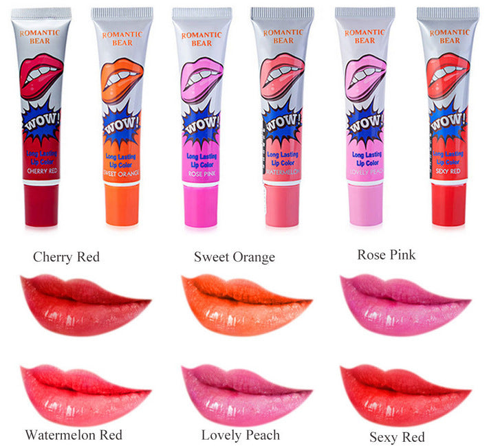 💋 ROMANTIC BEAR – Rouge à Lèvres Peel-Off 6 Couleurs Longue Tenue