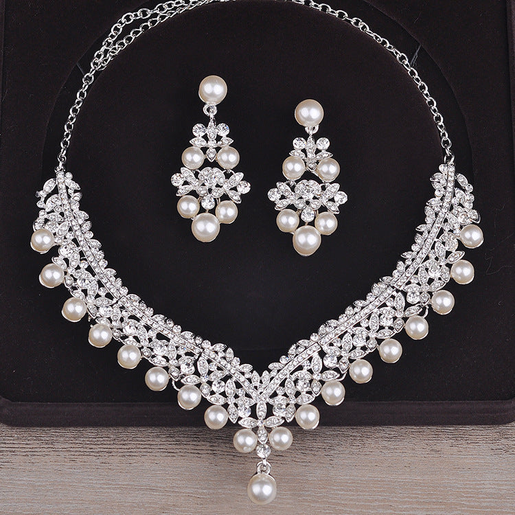 Bridal V-shaped Clavicle Wedding Necklace Earrings Two-piece Set