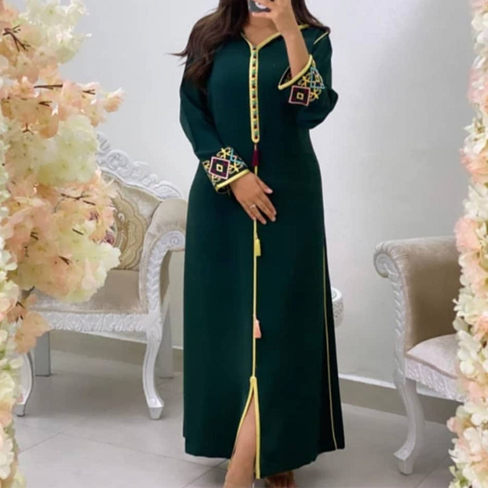 Mounass 🌿 – Robe Maxi Éthnique à Franges