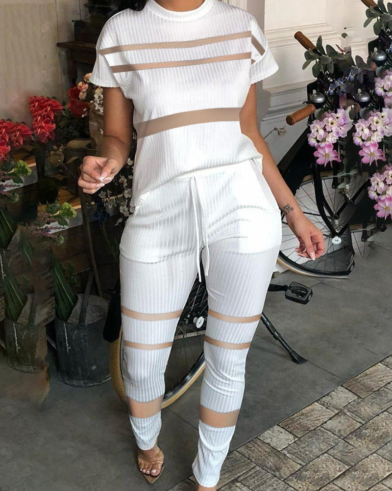 Summer Mesh Stitching Hollow Set