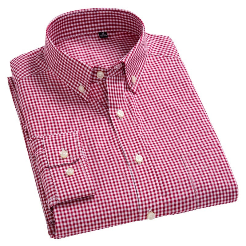 Men's New Autumn Cotton Small Plaid Breathable Casual Long-sleeved Autumn Shirt