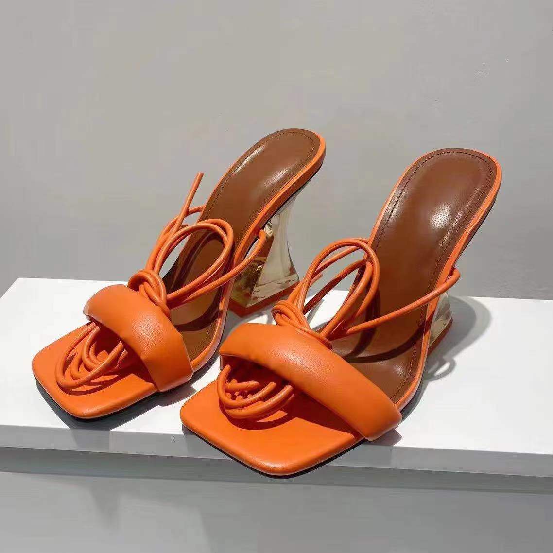 Women's Crystal Heel Cross Strap Sandals