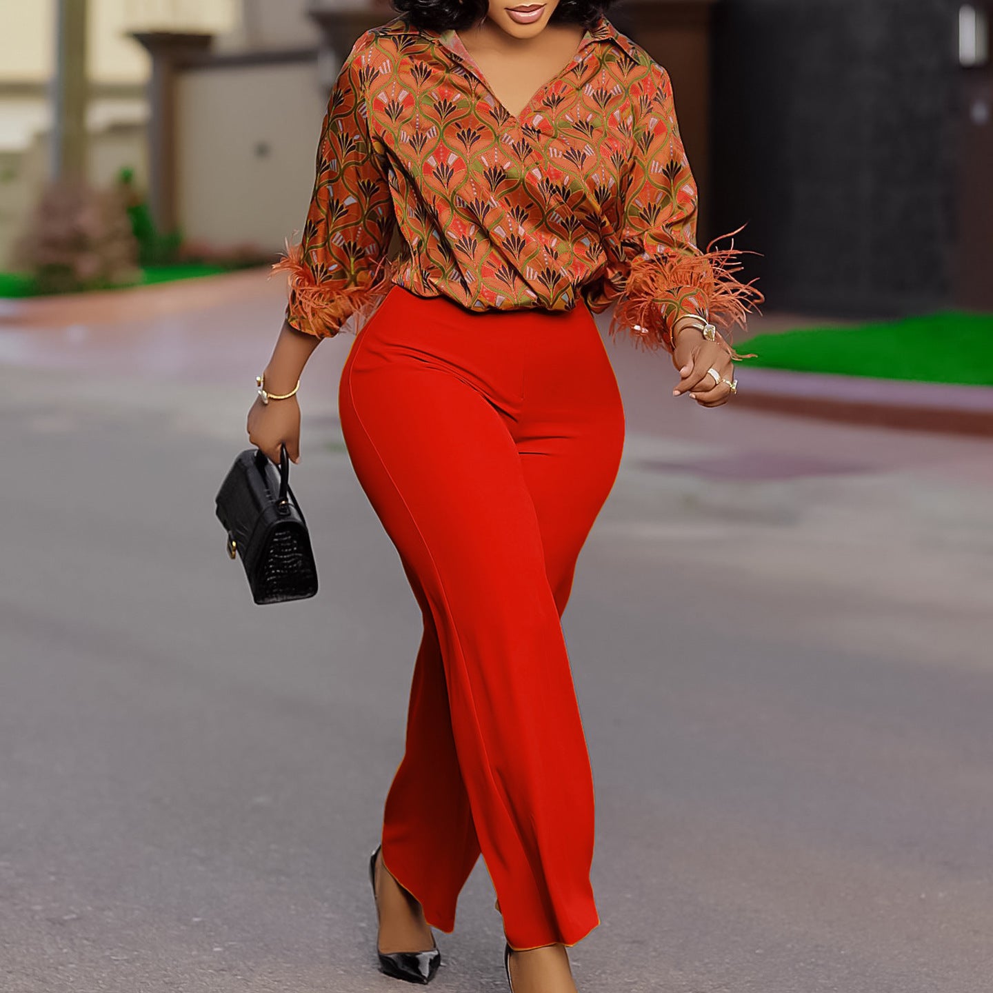Women's Fashion Printed Long-sleeved Shirt Elegant Outfit