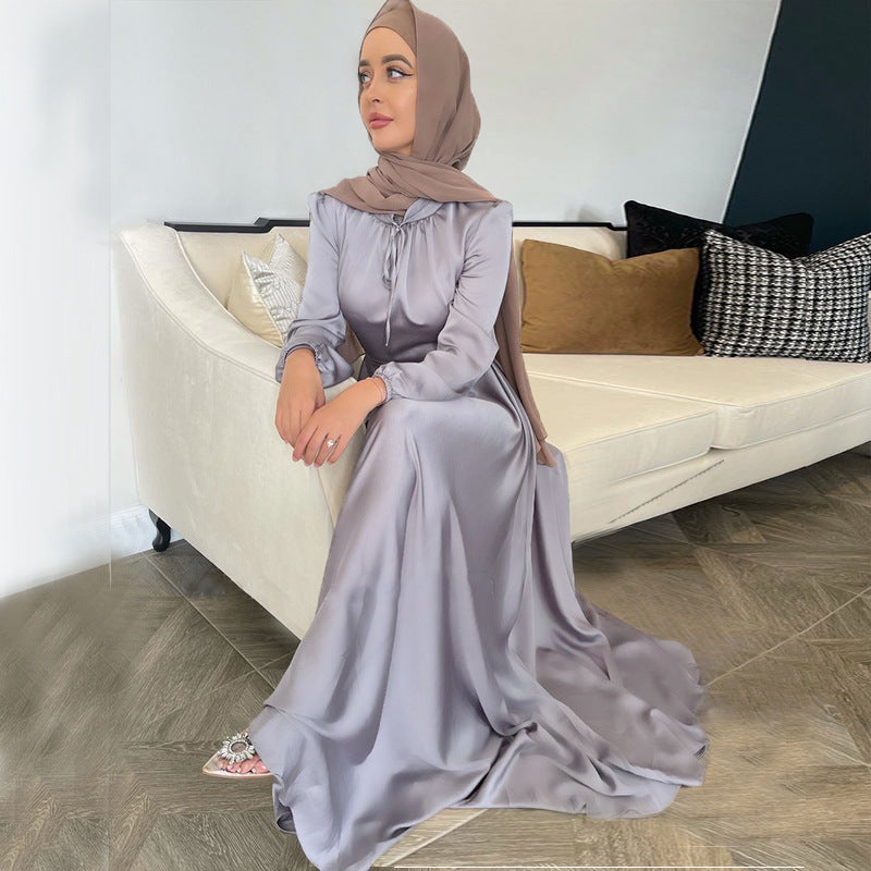Robe Longue Femme Modeste – Style Moyen-Orient, Coupe Évasée Élégante