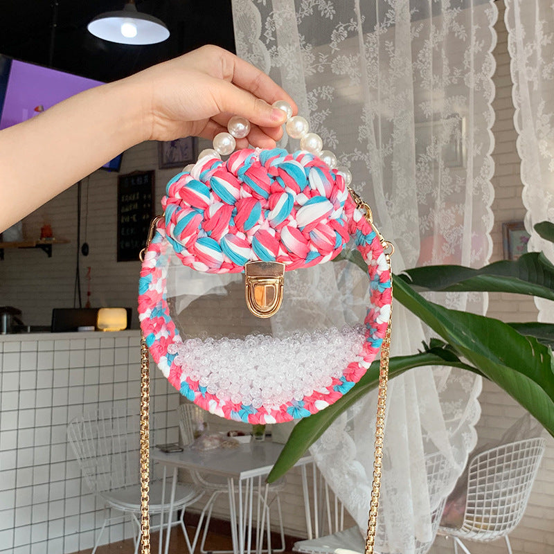 Handheld Pearl Lock Transparent Acrylic Line Diagonal Bag