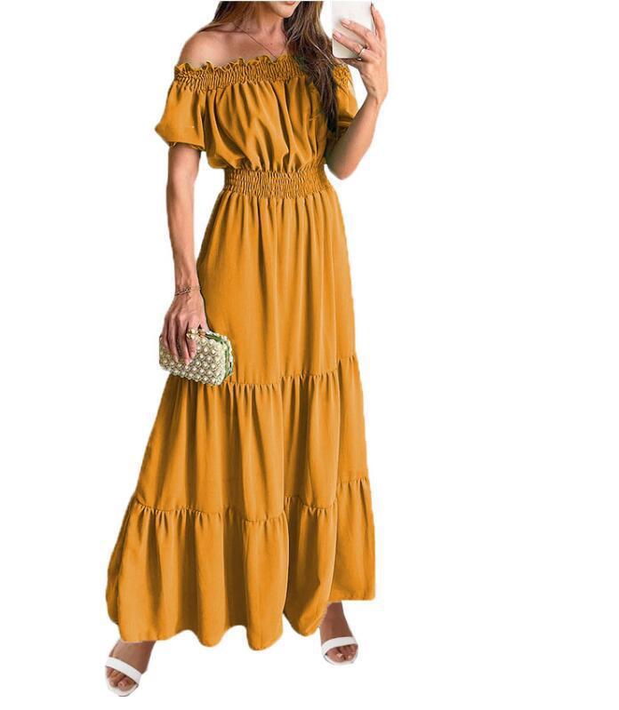 Robe Bardot Élégance – Manches Bouffantes & Taille Haute