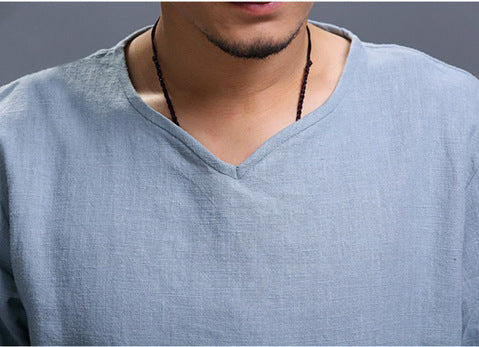 European And American Pullover Cotton And Linen Men's Shirt