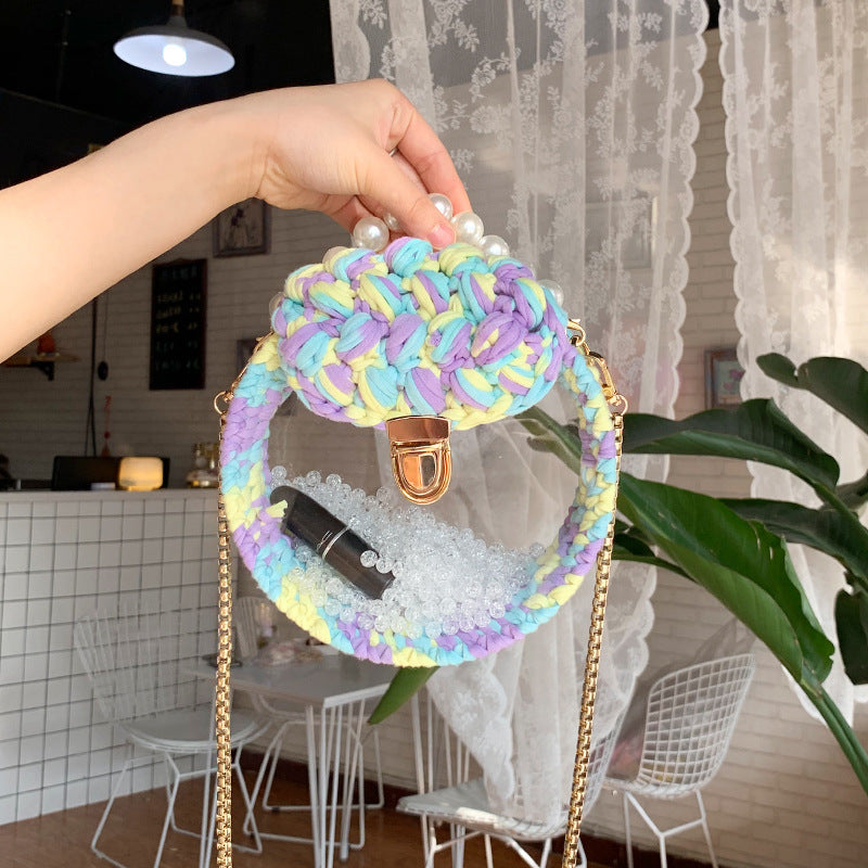 Handheld Pearl Lock Transparent Acrylic Line Diagonal Bag