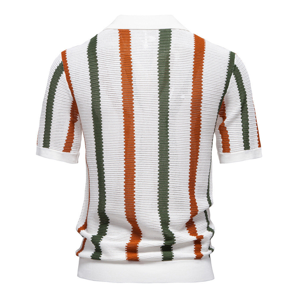 Summer New Breathable Hollow Men Short-sleeved Knitting Polo Shirt