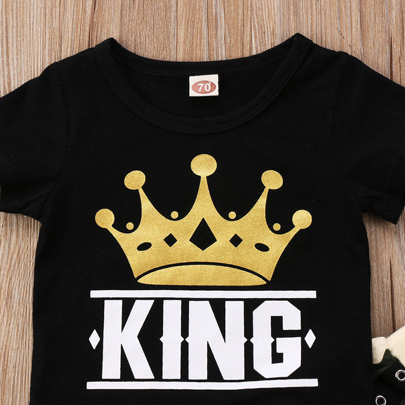 Summer Short-sleeved Black Top Casual Camouflage Pants Boys Suit