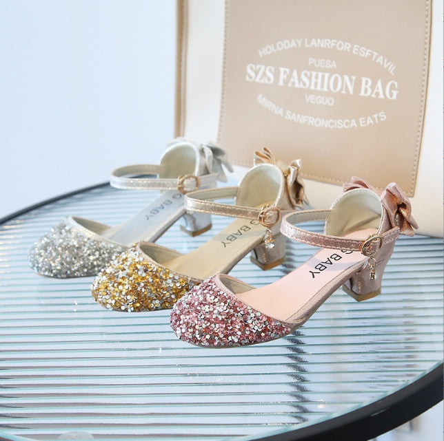 Girls' Leather Shoes Princess Shoes Crystal High Heels