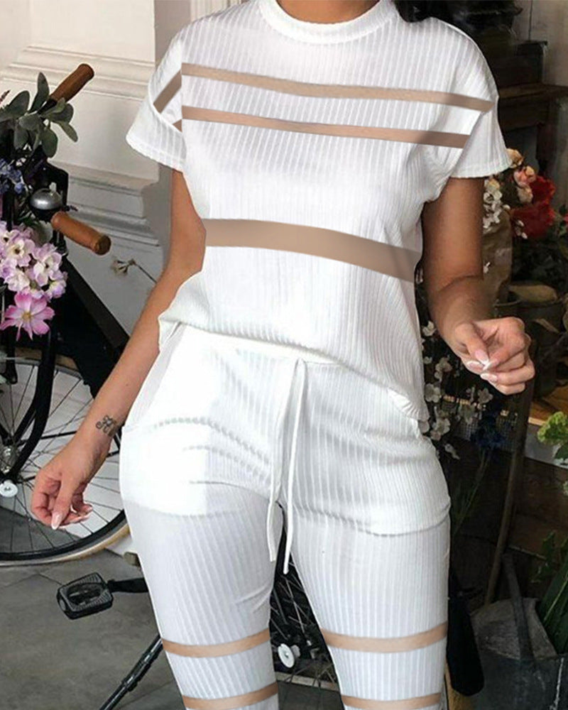 Summer Mesh Stitching Hollow Set