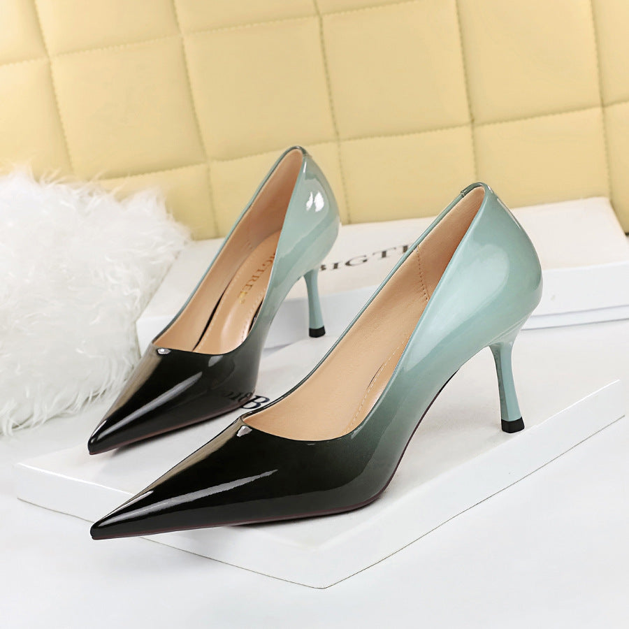 Women's High Heel Pointed Toe Glossy Patent Leather Shoes
