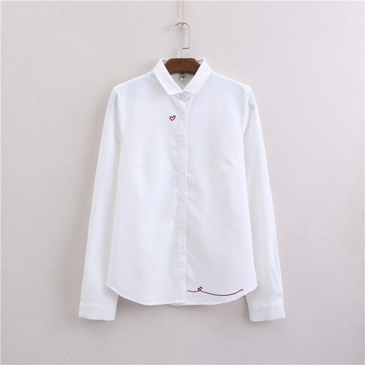 Women's Heart-shaped Embroidered Oxford-woven Bottoming Shirt Top