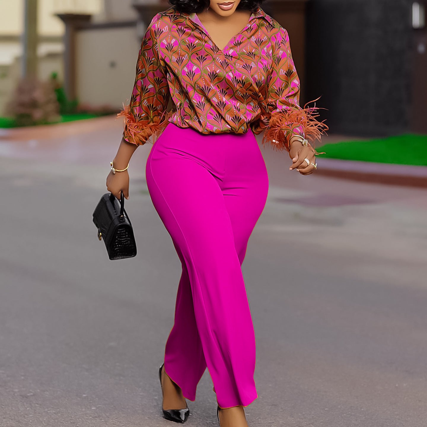 Women's Fashion Printed Long-sleeved Shirt Elegant Outfit