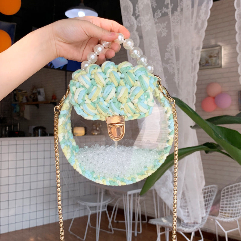 Handheld Pearl Lock Transparent Acrylic Line Diagonal Bag
