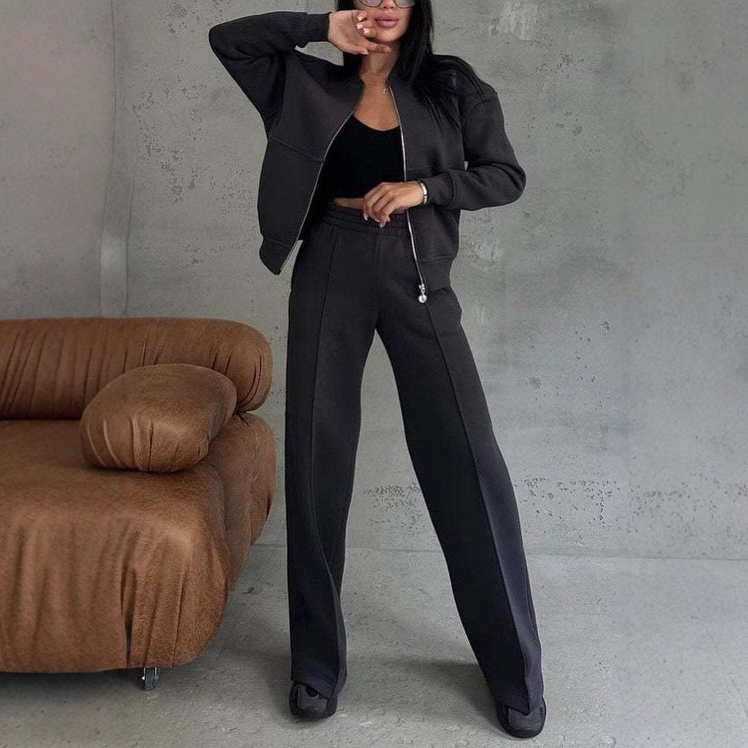 Ensemble de Sport Femme – Veste Zippée et Pantalon Large | Deux Pièces Tendance