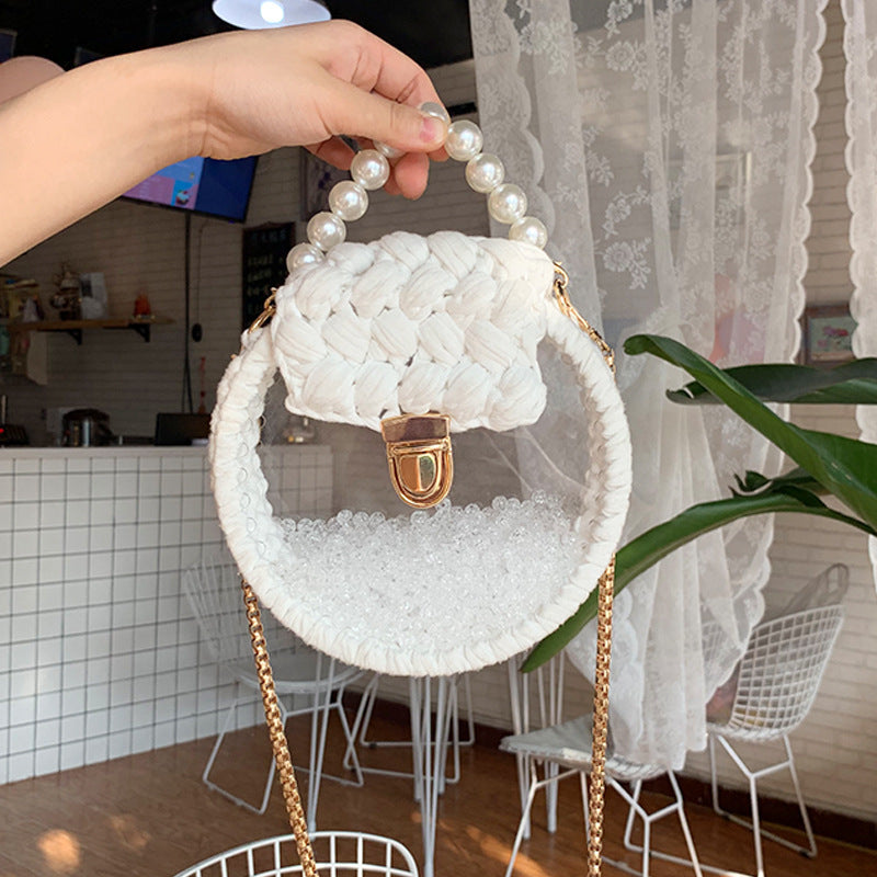 Handheld Pearl Lock Transparent Acrylic Line Diagonal Bag