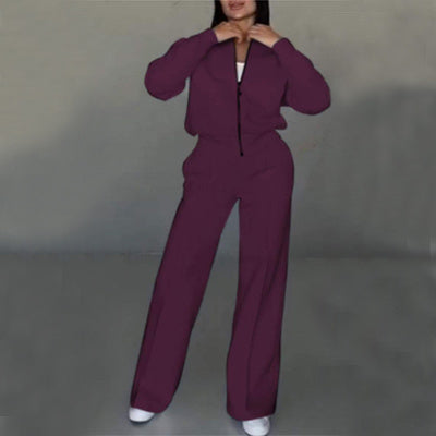 Ensemble de Sport Femme – Veste Zippée et Pantalon Large | Deux Pièces Tendance