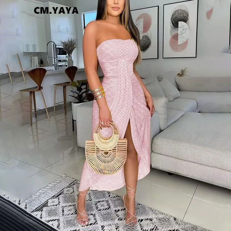AYANA – Robe Longue Fendue à Épaules Dénudées