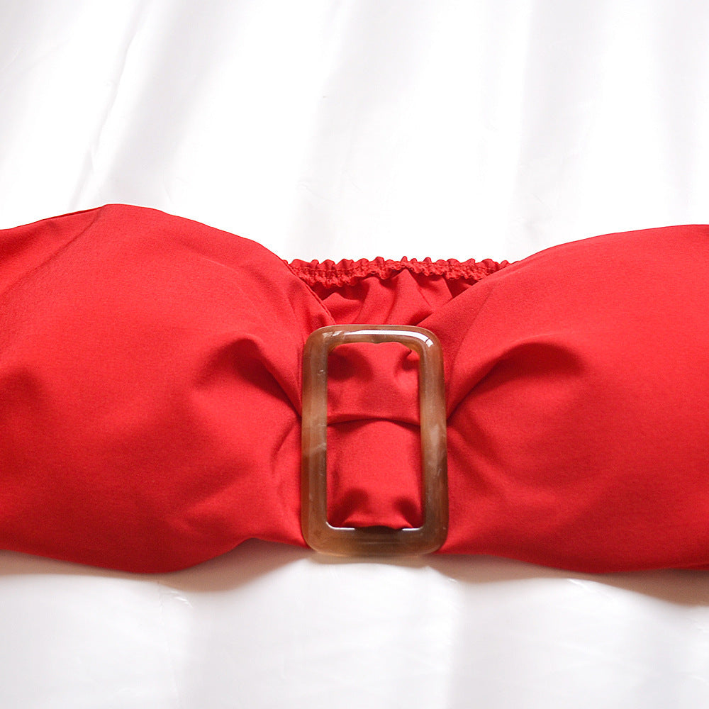Tube Top Long-Sleeved Solid Color Suit