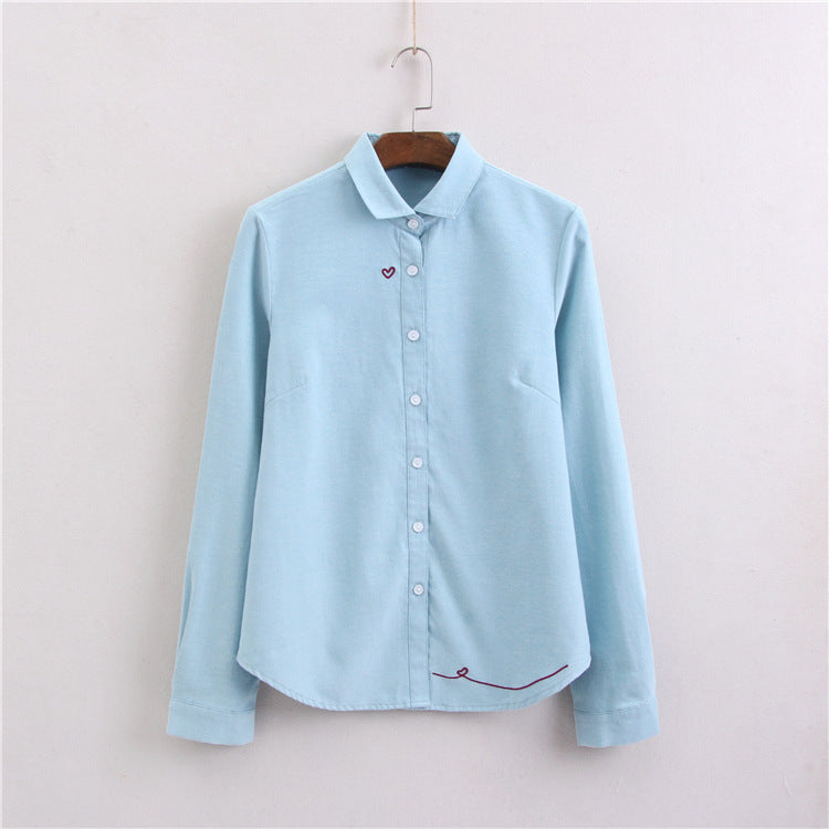 Women's Heart-shaped Embroidered Oxford-woven Bottoming Shirt Top